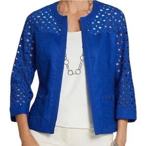 Chico's Linen Eyelet Jacket, Size 0 (Small)